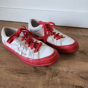 Converse Golf de Fleur Racing Red Tyler the Creator  Red White Leather Sneakers